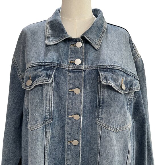 Oversized Denim Jacket Blue Distressed Unbranded 4XL Streetwear Casual Layering - Picture 9 of 9